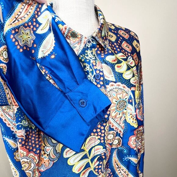 Nasty Gal Paisley Print Oversized Button Down Shirt Cobalt US 10 - Picture 6 of 12